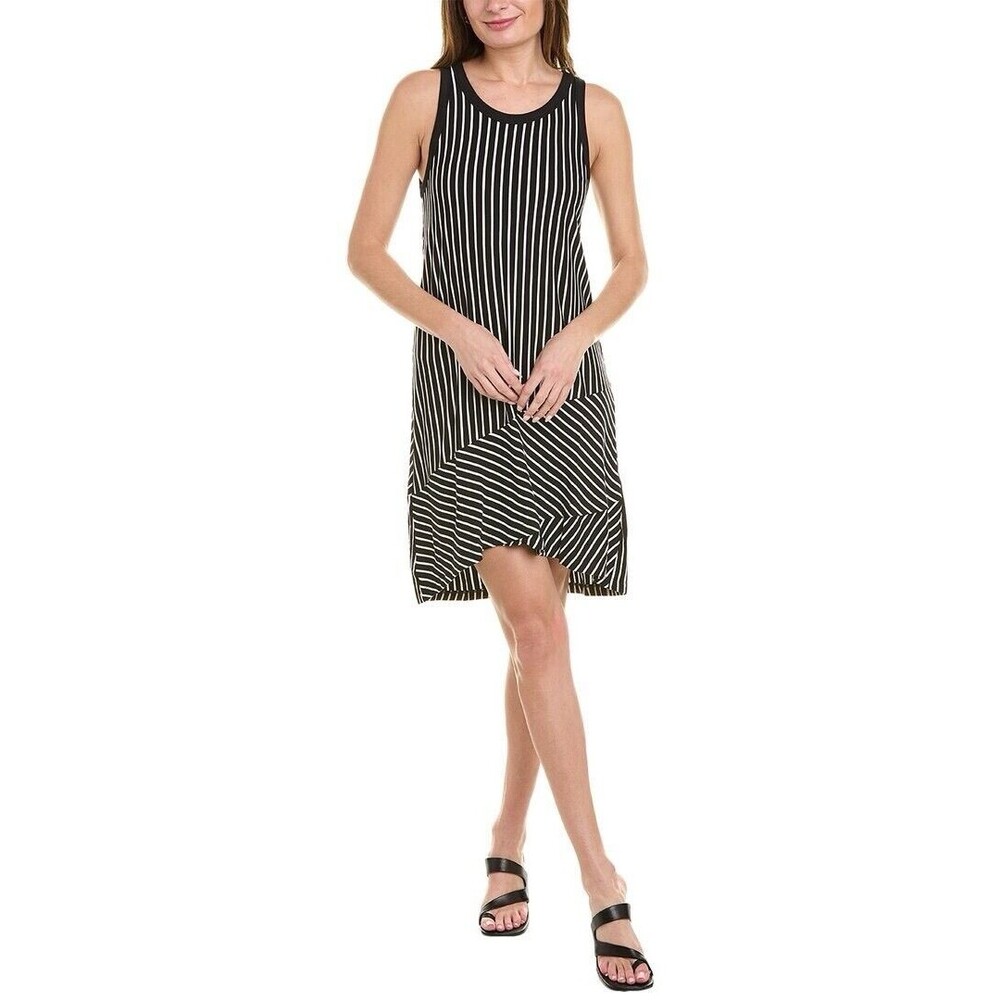 CAbi Black Stripe Wink Dress Scoop Neck Sleeveless Womens‎ Sz M Knee Length